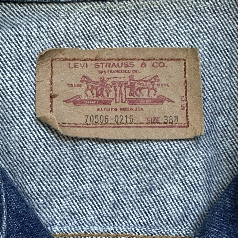 Vintage LEVIS 80s Denim‎ Trucker Jacket Type III 70506-0216 Sz 38R Made In USA
